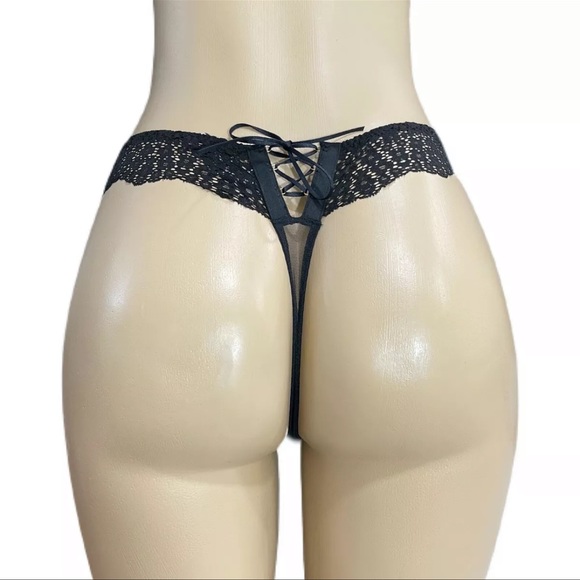 Victoria's Secret Other - Victorias Secret Very Sexy LUXE Lingerie Satin Lace Thong Panty Black S